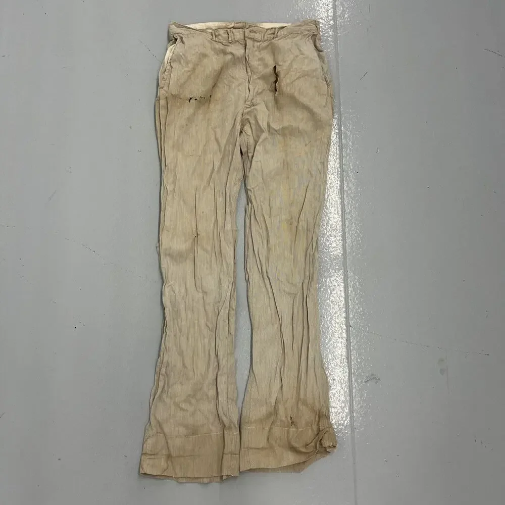 Vintage 50s Tom Long Tan Striped Cotton Trousers 29x32